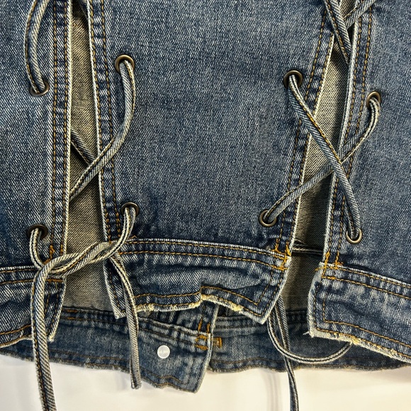 Free People Laceup Button Down Blue Jean Denim Vest, Women’s Large - Picture 10 of 11